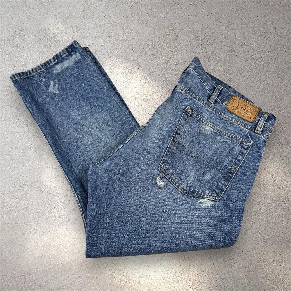 Polo Ralph Lauren Jeans 40x30 Blue Varick Slim Zip fly Distressed Stretch